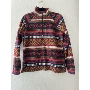 Eddie Bauer 1/4 Zip Fleece Pullover Women's Large Mulitcolor Aztec Long Sleeve